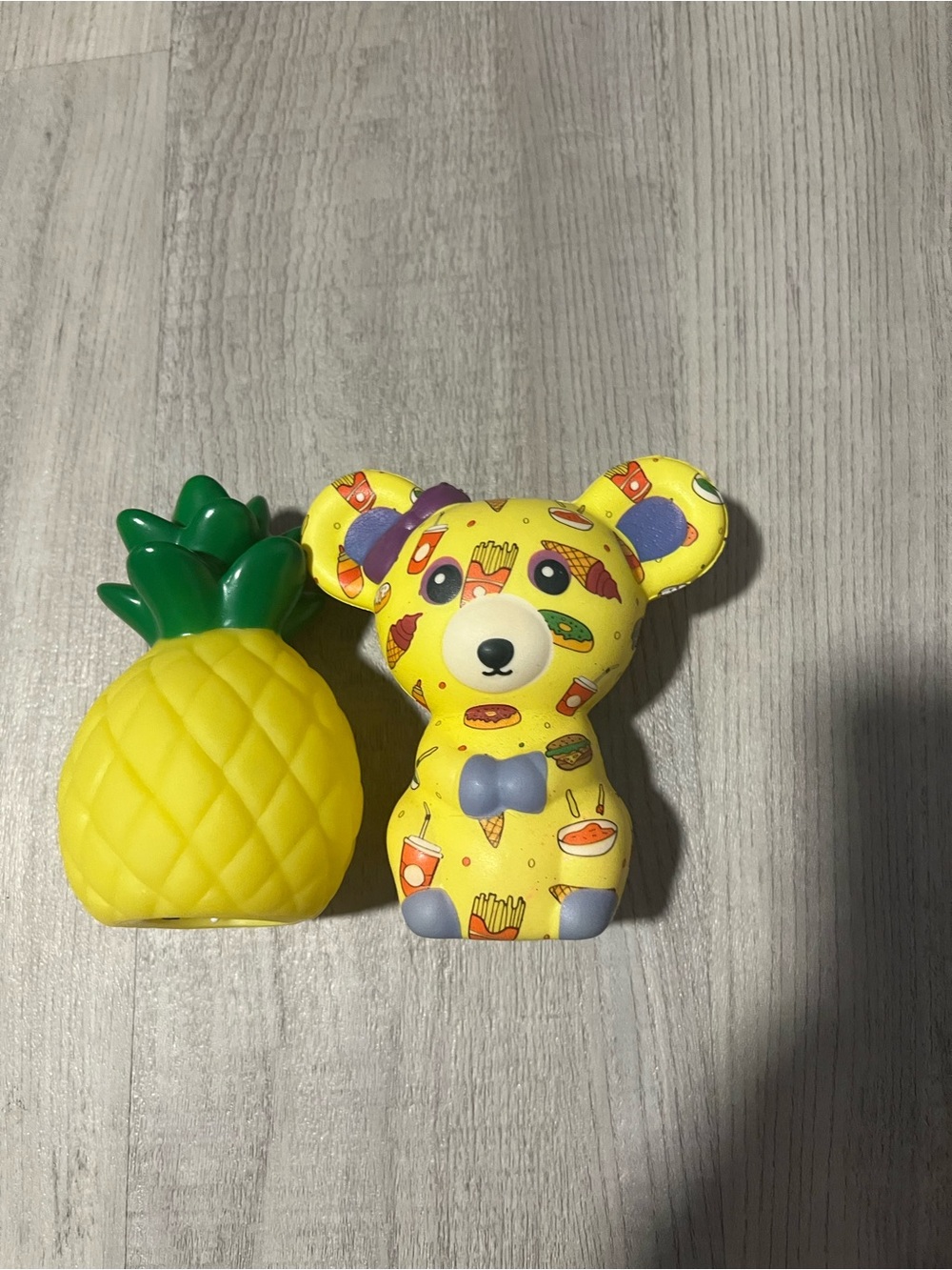 Yellow Pineapple and Bear Squishy Toy Set - Fun Food Pattern